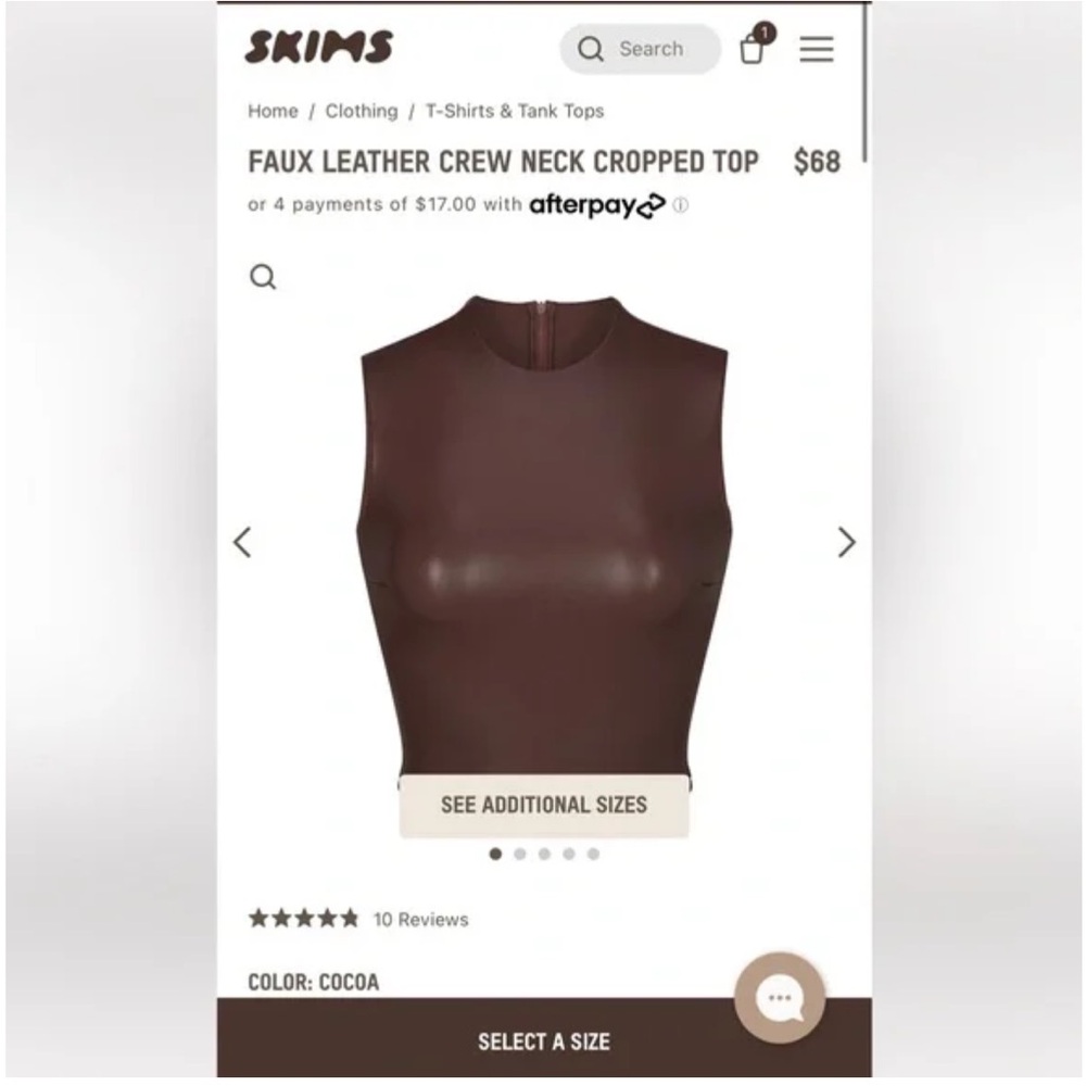 SKIMS - Faux Leather Crew Neck Cropped Top - Cocoa